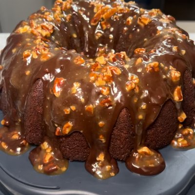 Chocolate Buttermilk Pound Cake With Caramel And Chocolate Icing