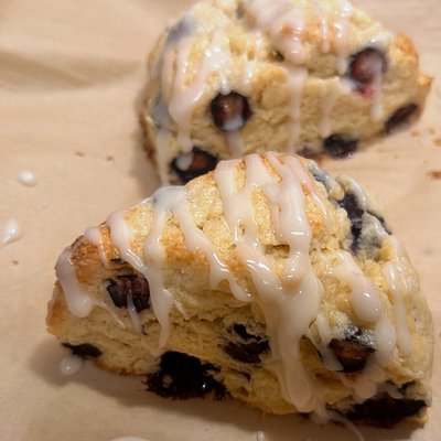 Blueberry Sourdough Scones W/ Vanilla Drizzle 