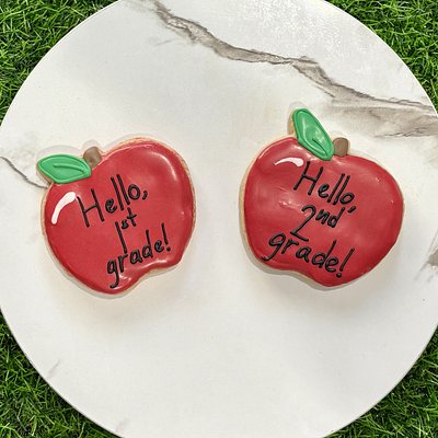 Apple Shaped Sugar Cookie “Hello, — grade”