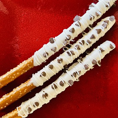 Dipped Pretzels With Mini Chocolate Chips  ONE DOZEN