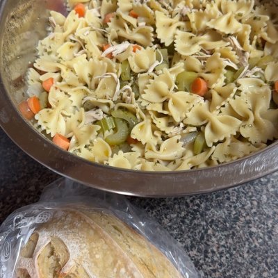 Chicken Noodle Soup And Biggie Plain Sourdough Loaf 