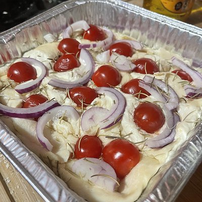 Focaccia -  Tomato, Red Onion, Garlic