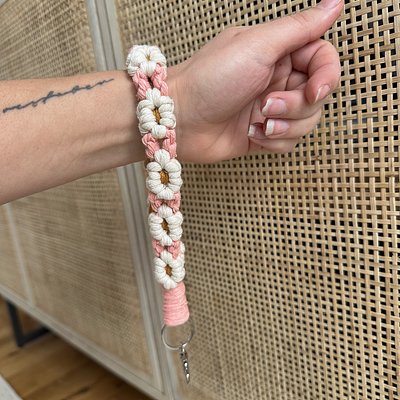 DAISY | Pretty in Pink Macrame Keychain Wristlet, Medium Pink