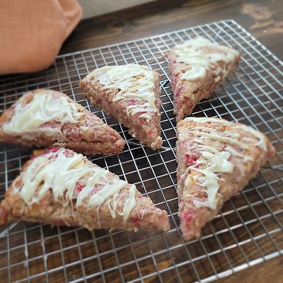 Raspberry White Chocolate-chip Sourdough Scone