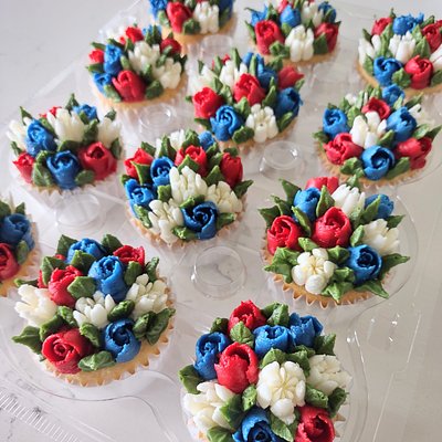 Red, White, & Blue Floral Cupcakes 12 Count 