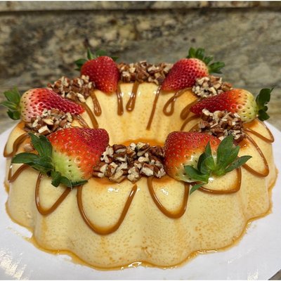Dulce De Leche, Strawberry, & Pecans Flan