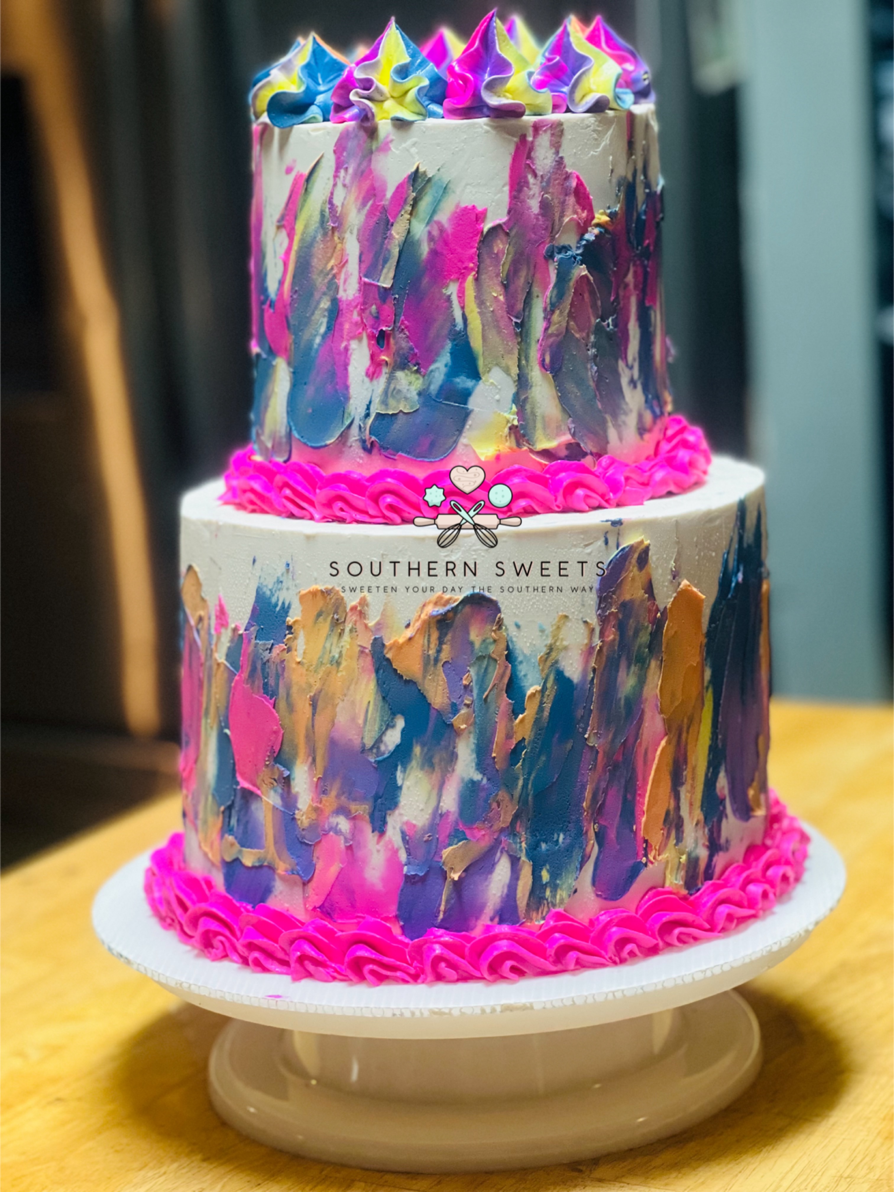 Multicolored 2 Tiered Birthday Cake 
