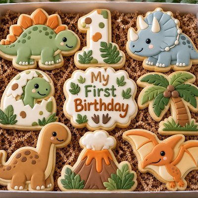 Dinosaur First Birthday Sugar Cookie