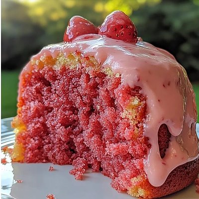 Strawberry Honeybun Cake with Creamy Strawberry Icing