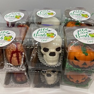 Halloween Themed Hot Cocoa Bombs: Pumpkin, Skull, Jack O Lantern, Brain, Jack Skellington, 1ea