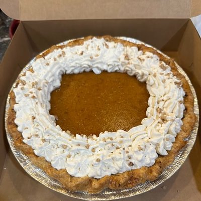 Pumpkin Pie w/pecan crust & maple cream