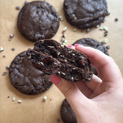 soft baked double chocolate andes mint cookies