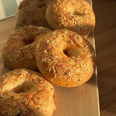 Sourdough Sun-dried Tomato + Asiago Bagel •6•