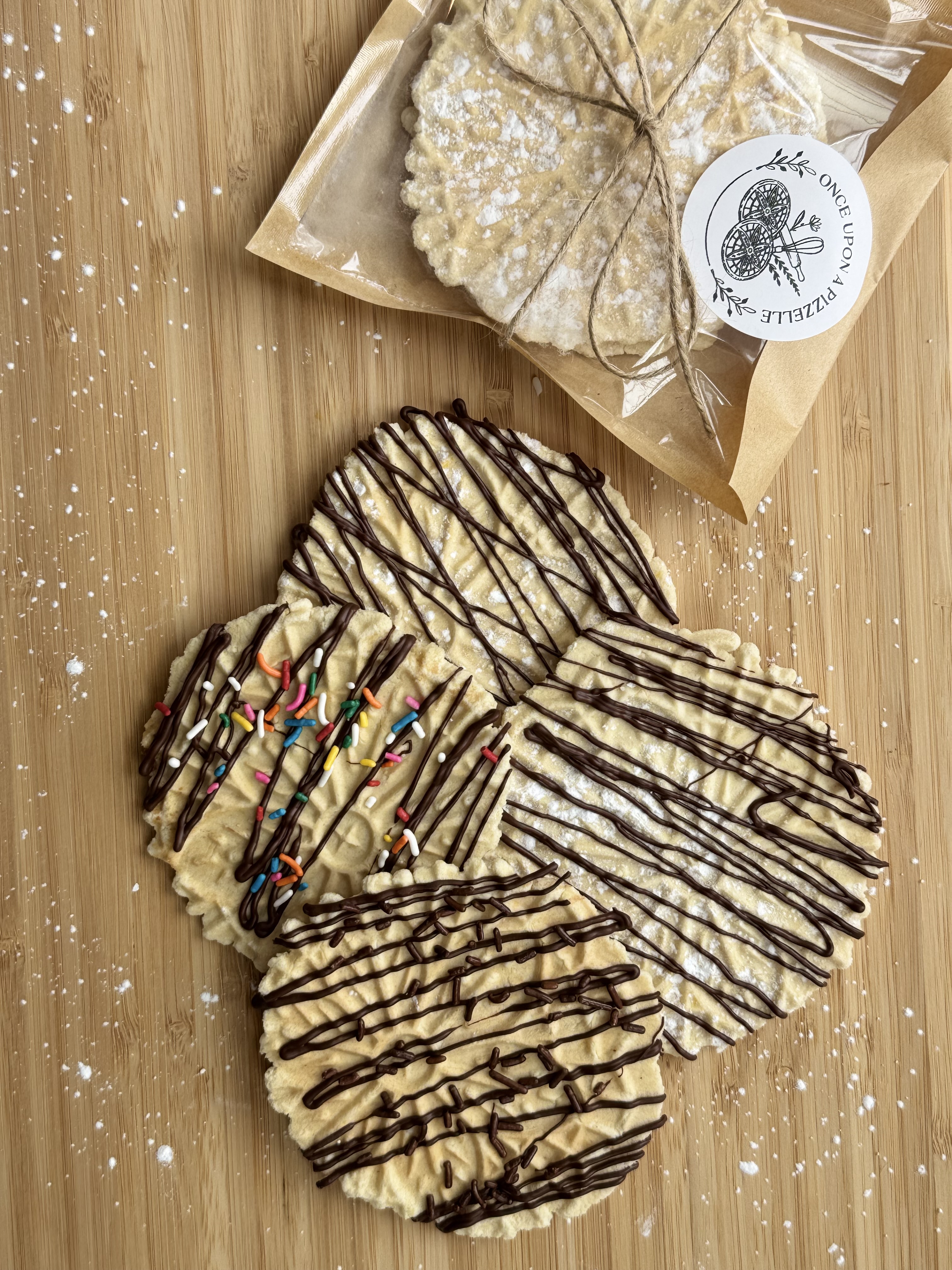 A Treat Bag Of CHOCOLATE DRIZZLED Pizzelles (Two Pizzelles) 