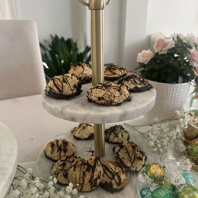 Chocolate Dipped Coconut Macarons