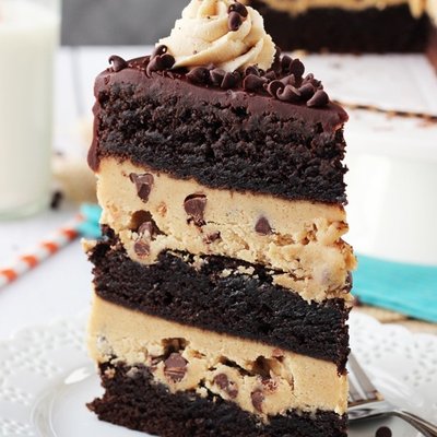 Peanut Butter Cookie Dough Layer Cake Slice 