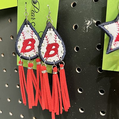 Bacs Tear drop earrings Red Tassels -navy Thread -Red”b” 