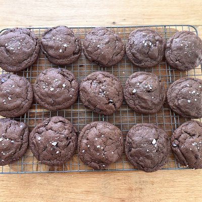 Dark Chocolate Tahini Cookies with Sea Salt