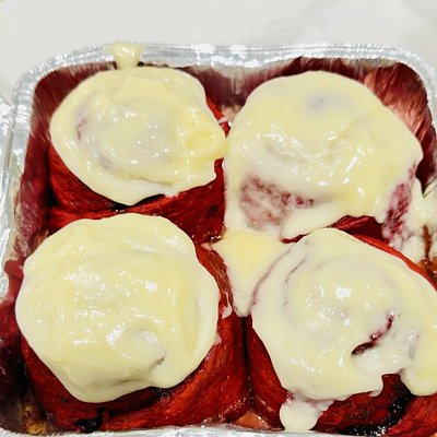 Red Velvet Sourdough Cinnamon Rolls