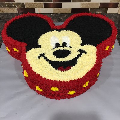 3D Micky Mouse Cake. Vanilla With Buttercream Frosting Feeds 30-40 Ppl