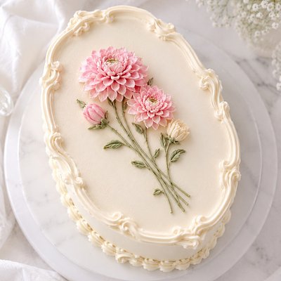 Vintage Dahlia Flower Oval Cake
