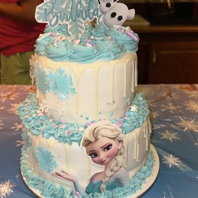 Two Tier Frozen Themed Ice Cream Cake