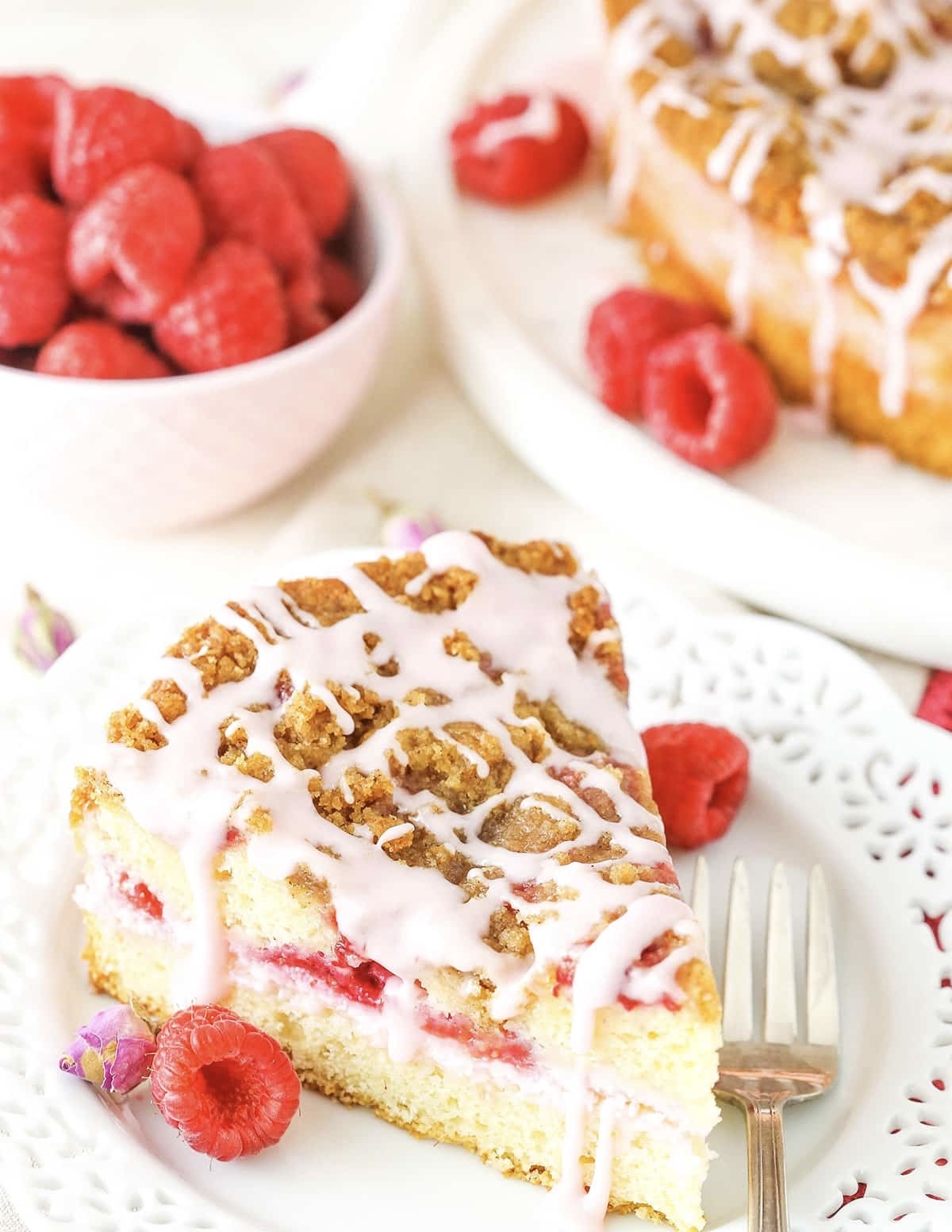 Raspberry Rose Coffee Cake Slice