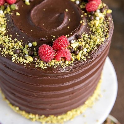 Chocolate Cake With Chocolate Buttercream And Pistachio Nuts
