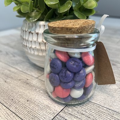Customized M&M® Candy 3oz Glass Jar Favor