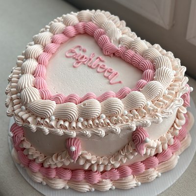 8” 3 Layer Heart Shaped Decorated Cake