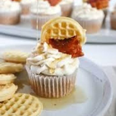 Chicken And Waffle With maple Syrup Cupcakes