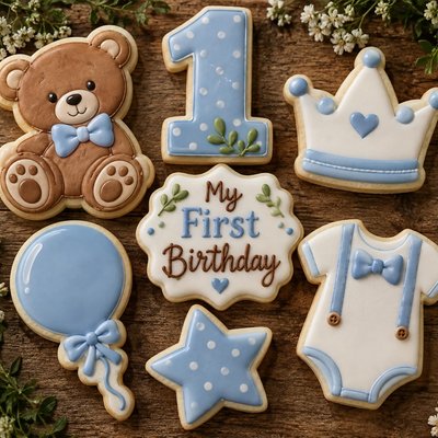 Little Brown Bear First Birthday Sugar Cookie
