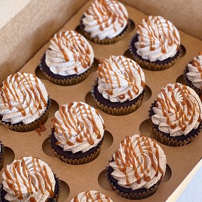 Dozen Ube Cookies & Cream Cupcakes w/ Salted Caramel Drizzle