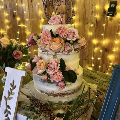 Three Tiered Semi Naked Wedding Cake 