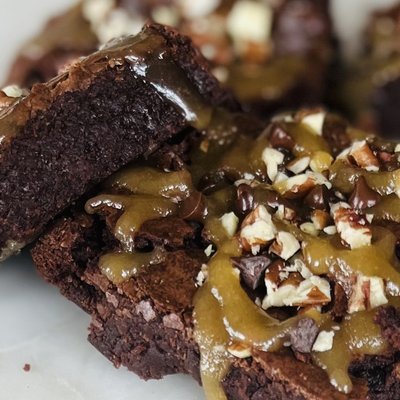 Double Chocolate Sourdough Fudge Turtle Brownies (by the 1/2 Dozen)