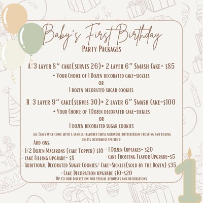 Baby’s 1st Birthday Party- Package B
