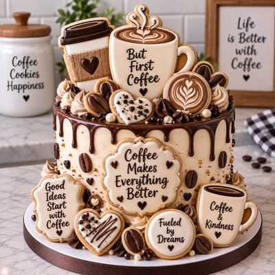 Coffee Cup Celebration Cake With Cookies