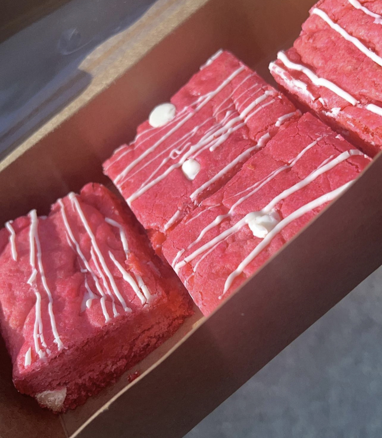9 Pack Of Pink Velvet White Chocolate Chip Brownies