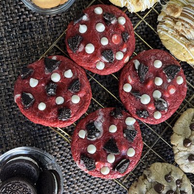 Red Velvet Cookies with Oreo Crumbles & Cream Cheese Chips 1/2 Dozen