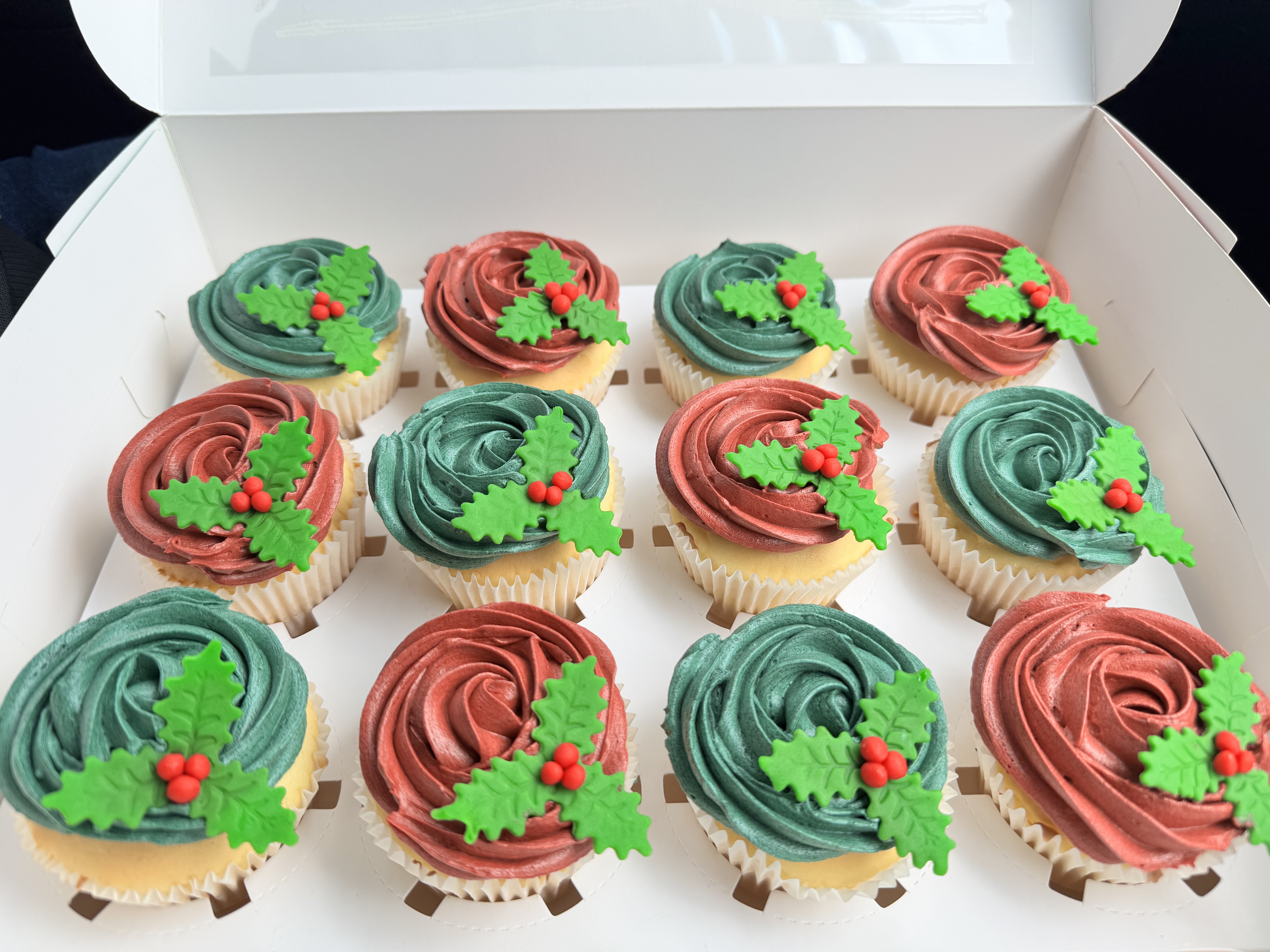 Christmas Holly Cupcakes .