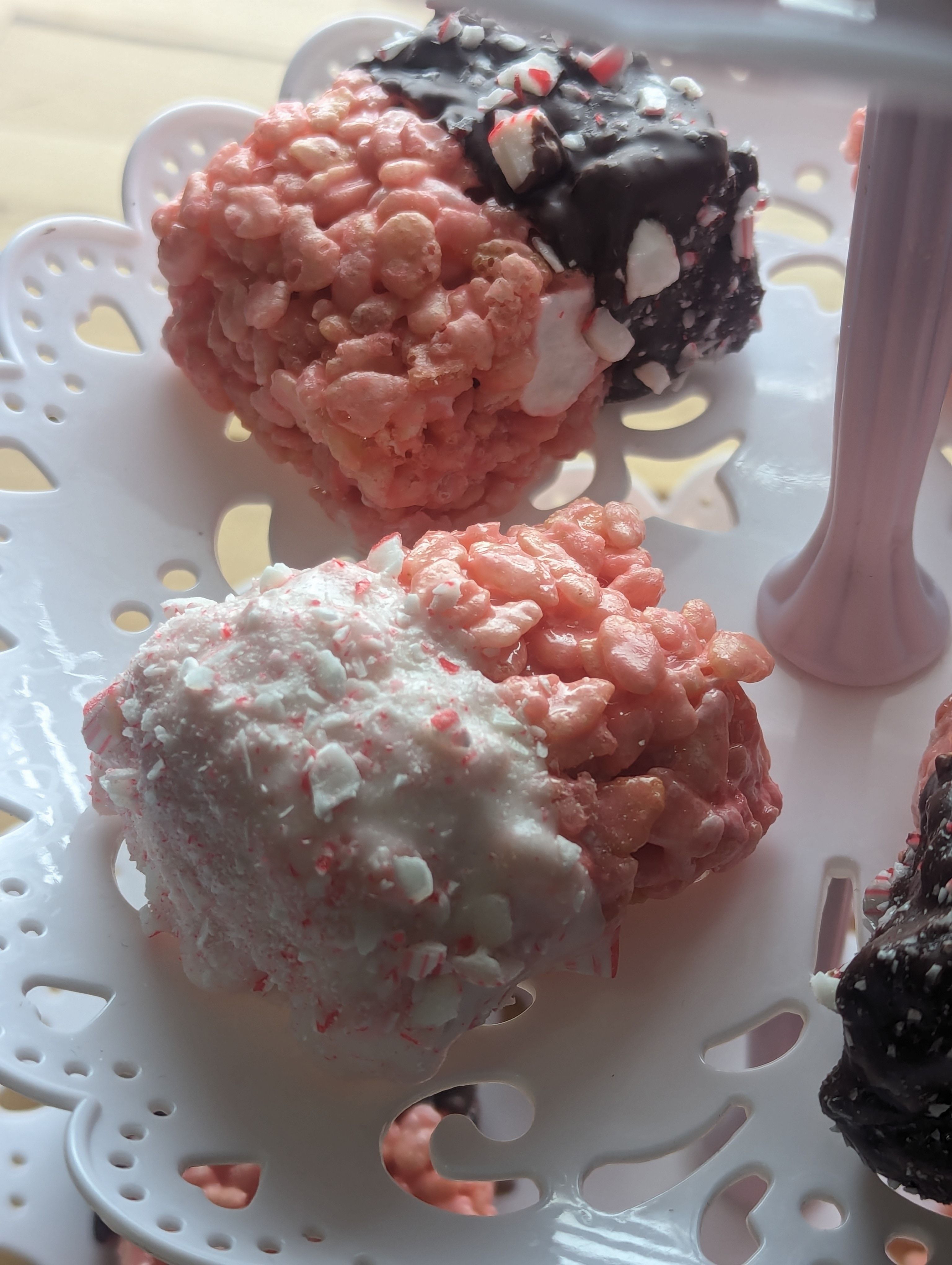 Peppermint Marshmallow Krispie Treats - White Chocolate Dipped 6 Count