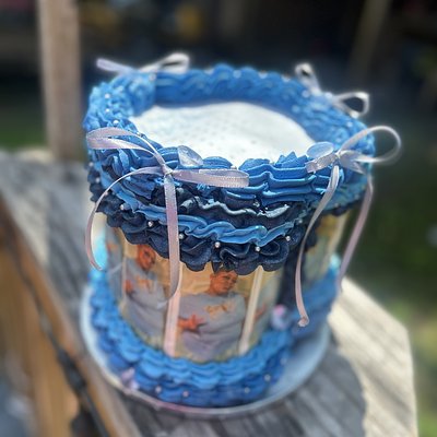 8’ 3 Layer Burn Away Cak With Pic Collage 