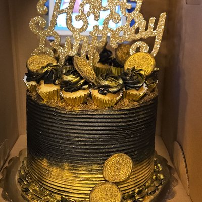  8-in 3 layer Custom Black & Gold Cake 