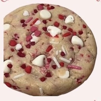 valentine's day feature - confetti white + milk chocolate chip cookie 