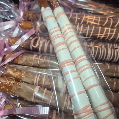Box of 12 - Chocolate Dipped Pretzel Rods