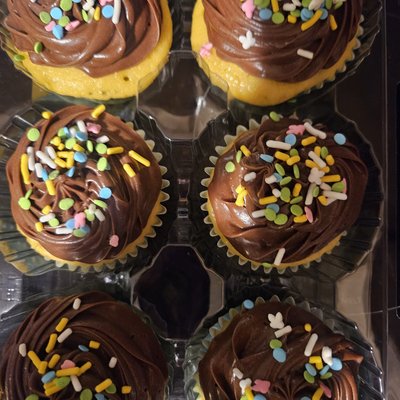 6 Vanilla Cupcakes W/chocolate Frosting 