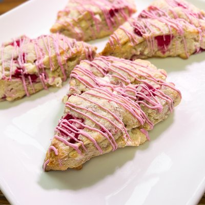 Raspberry White Chocolate Scones 4 for $15