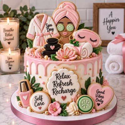 Spa Day Celebration Cake With Cookies