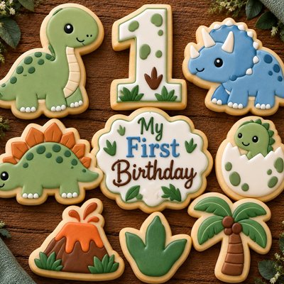 First Birthday Dinosaur Sugar Cookie