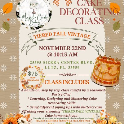 FALL VINTAGE TIERED CAKE DECORATING CLASS NOVEMBER 22ND @10:15AM